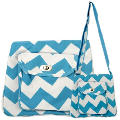 180629-AQUA/WHITE CHEVRON DESIGN CROSSBODY BAG W/POCKET